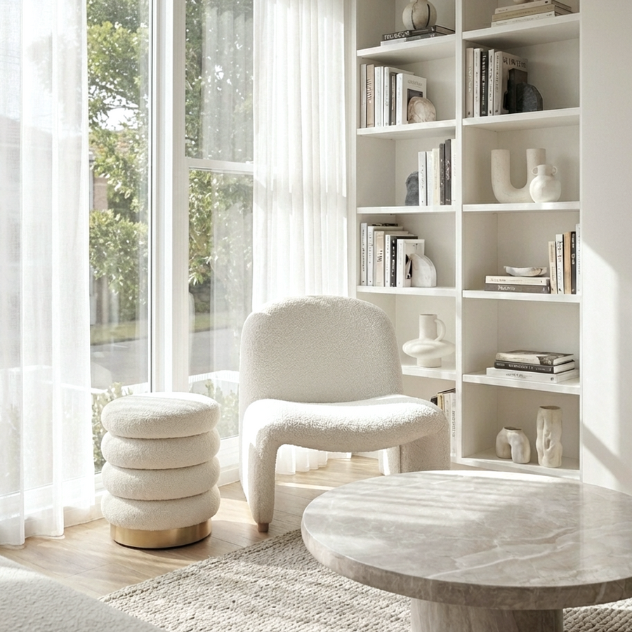 Interior Ave - Haven Curved Boucle Armchair – Sculptural White