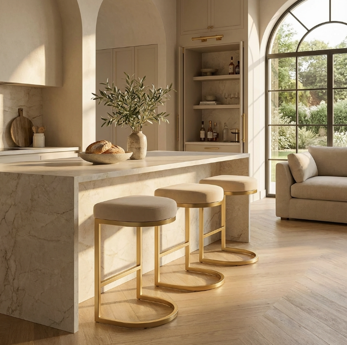 Interior Ave - Royale Light Taupe Velvet Kitchen Bar Stool