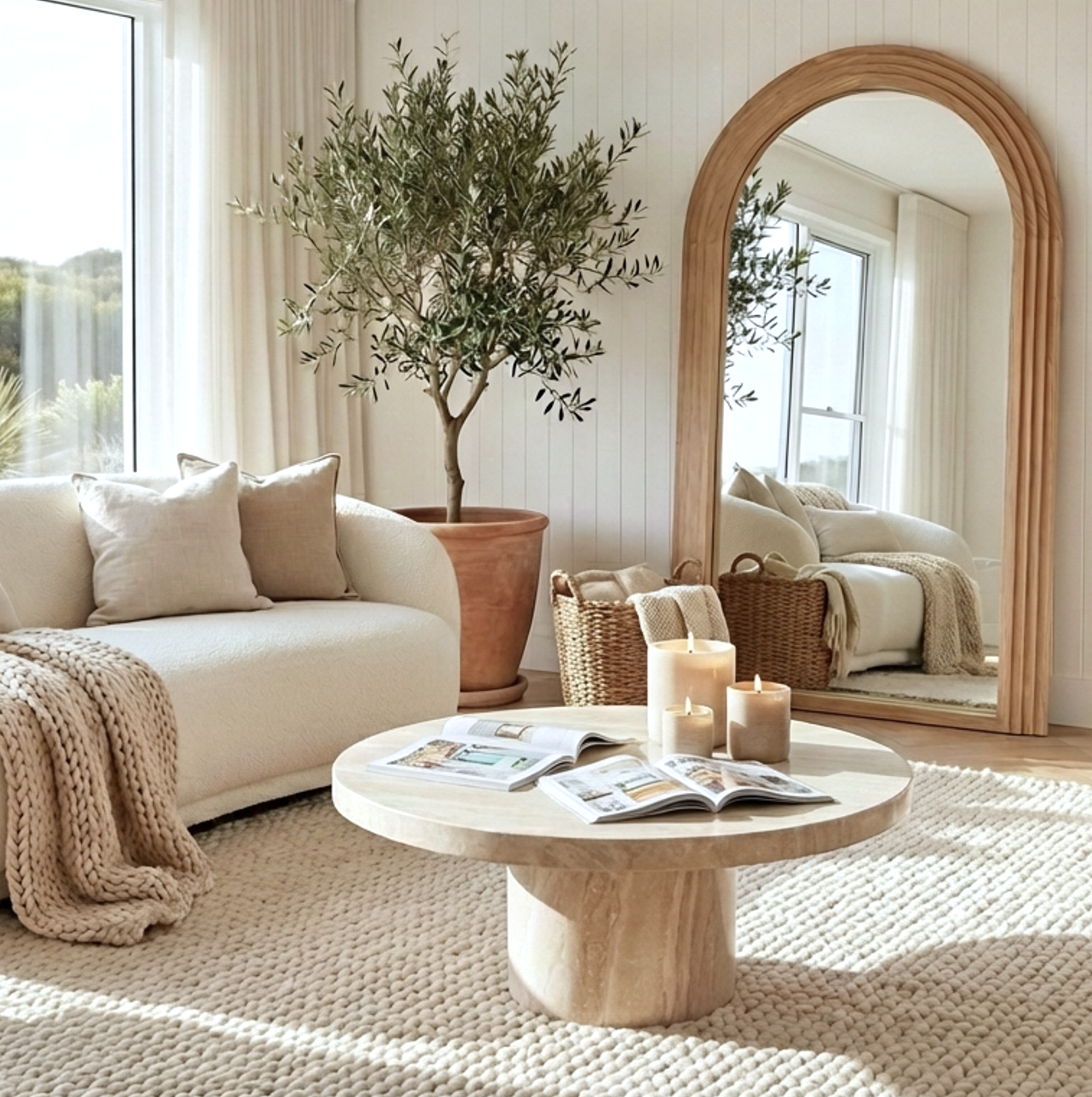 Interior Ave - Sierra Arched Step Mirror – Signature Sculptural Natural Wood Statement Piece