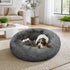 Dog Pet Cat Calming Bed Warm Plush Round Nest Comfy Sleeping Bed Dark Grey 90cm