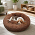 Pet Dog Bedding Warm Plush Round Comfortable Dog Nest Light Coffee Large 90cm