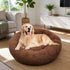 Pet Dog Bed Bedding Warm Plush Round Soft Dog Nest Light Coffee XL 100cm