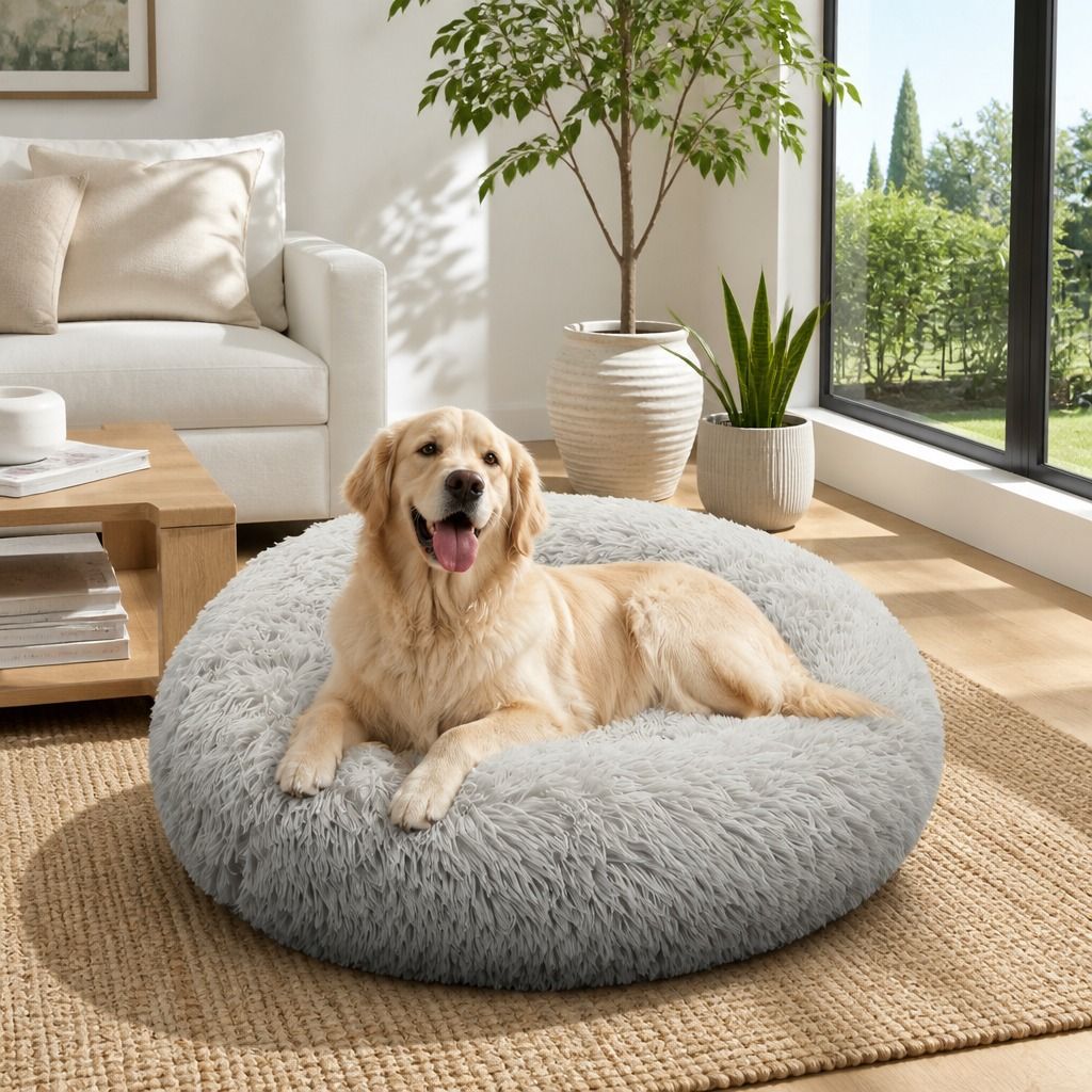 Pet Dog Bed Bedding Warm Plush Round Comfort Dog Nest Light Grey kennel XL 100cm