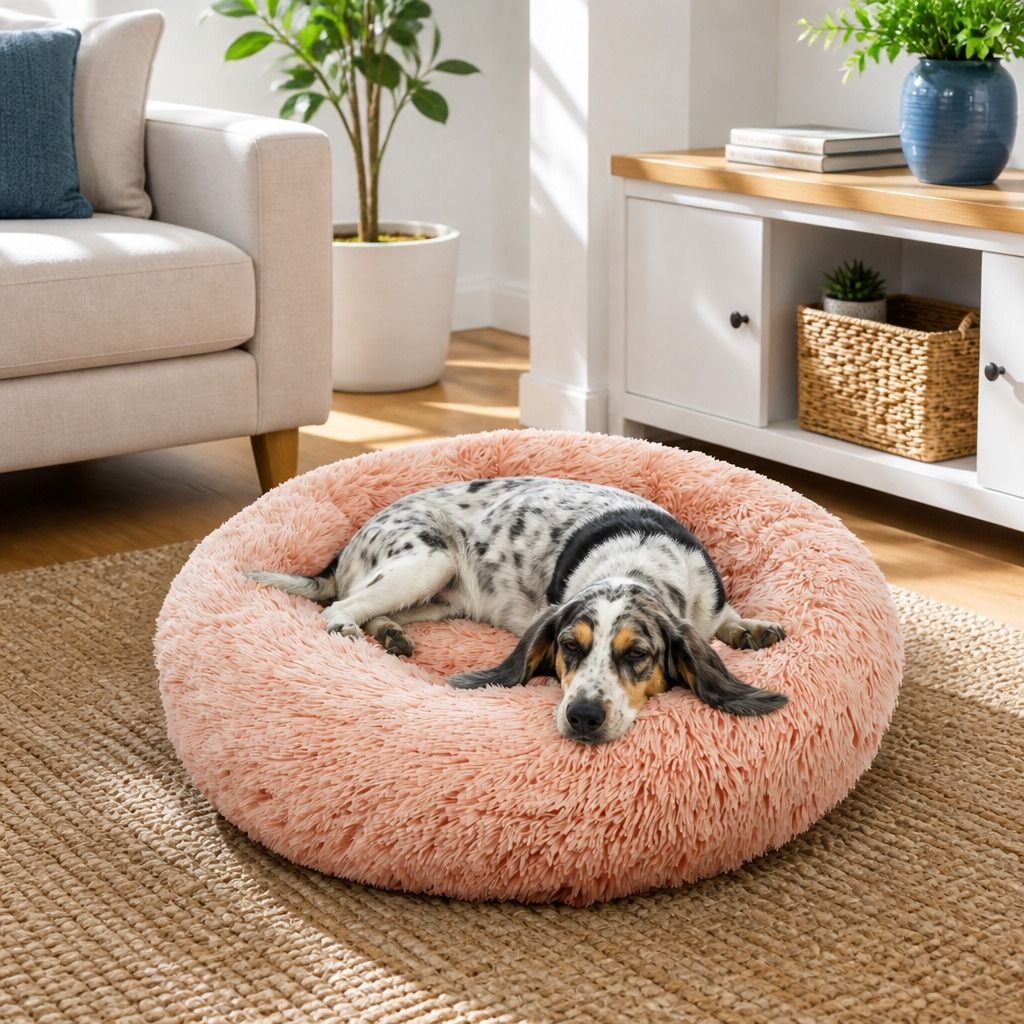 Pet Dog Bedding Warm Plush Round Comfortable Nest Comfy Sleeping kennel Pink Large 90cm