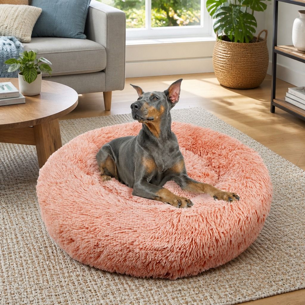 Pet Dog Bedding Warm Plush Round Comfortable Nest Comfy Sleep kennel Pink XXL