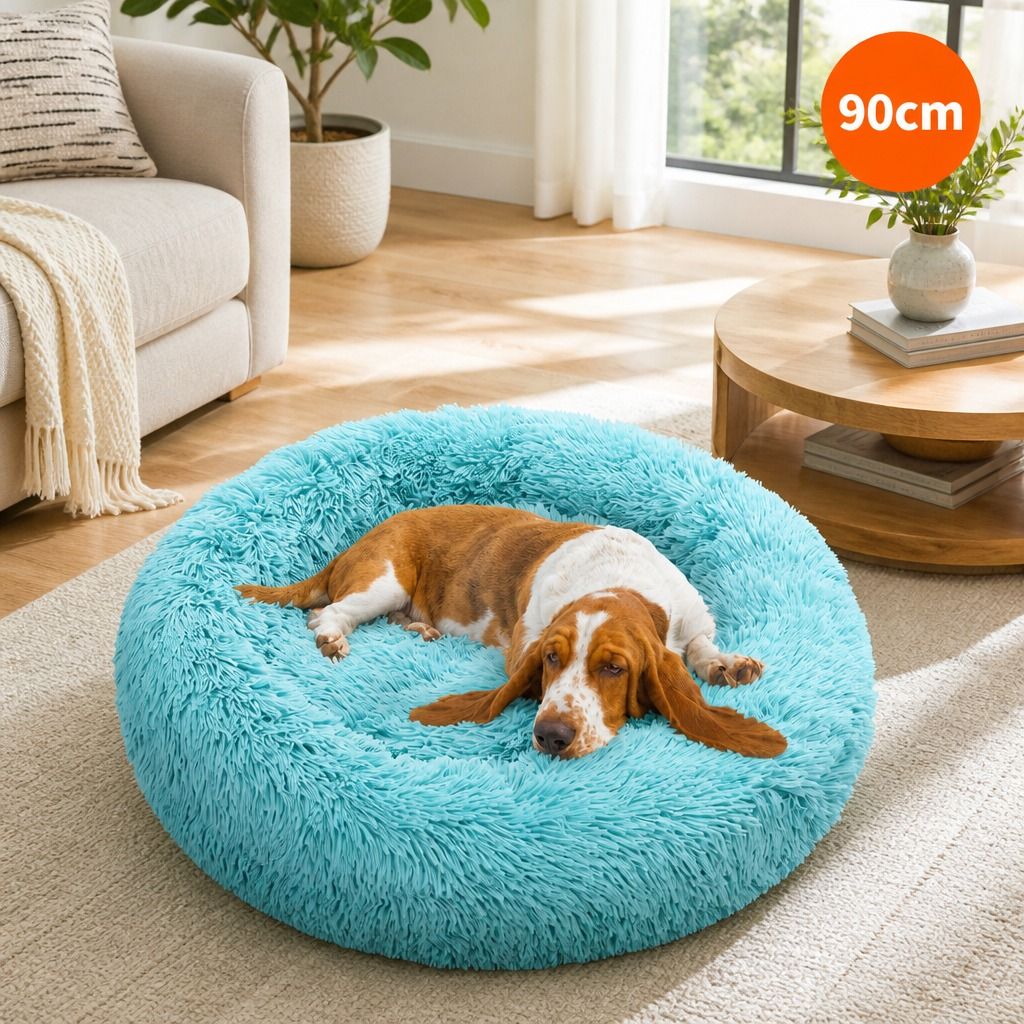 Pet Dog Bedding Warm Plush Round Comfortable Nest Comfy Sleeping kennel Green Large 90cm