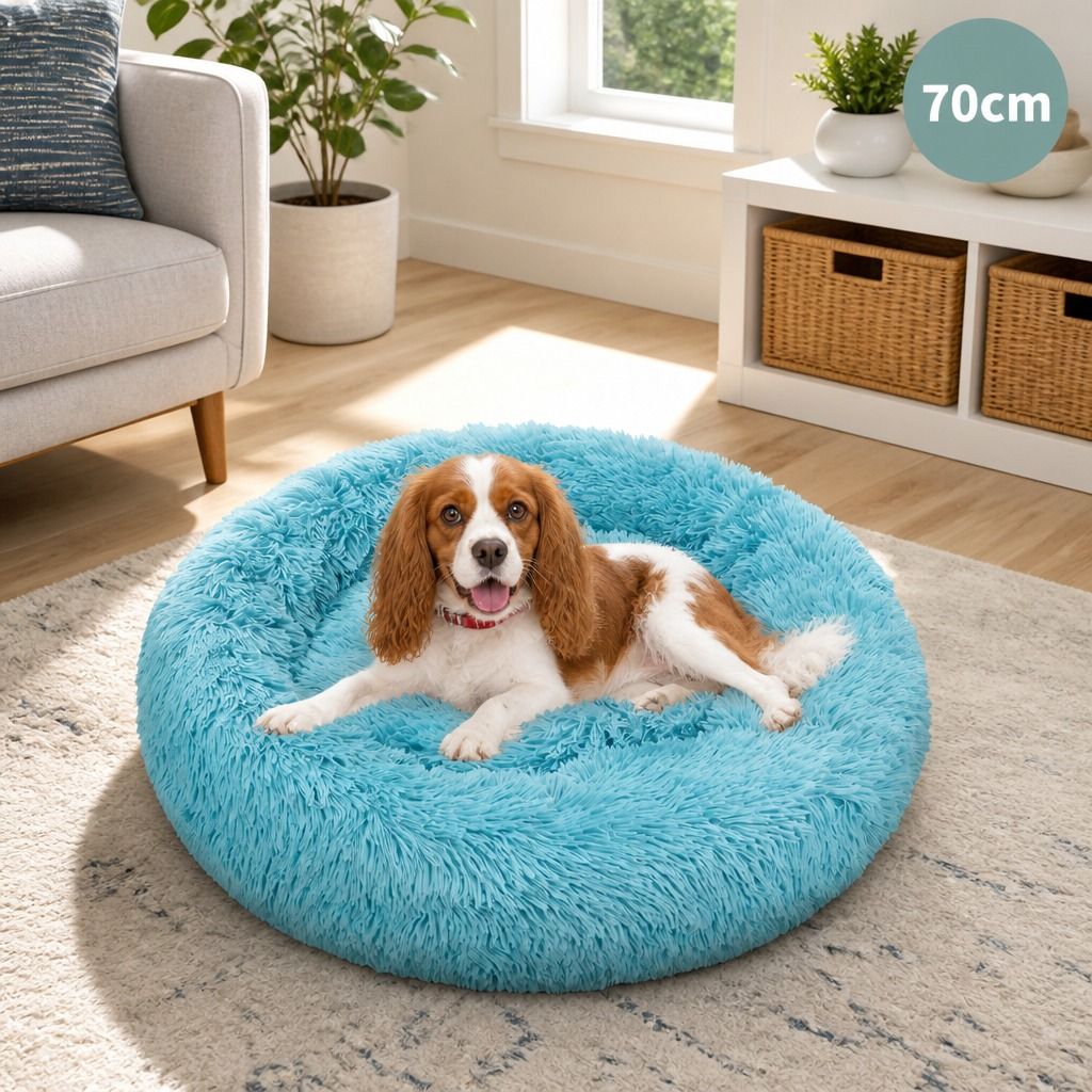 Pet Dog Bed Warm Plush Round Comfortable Nest Comfy Sleeping kennel Green M 70cm