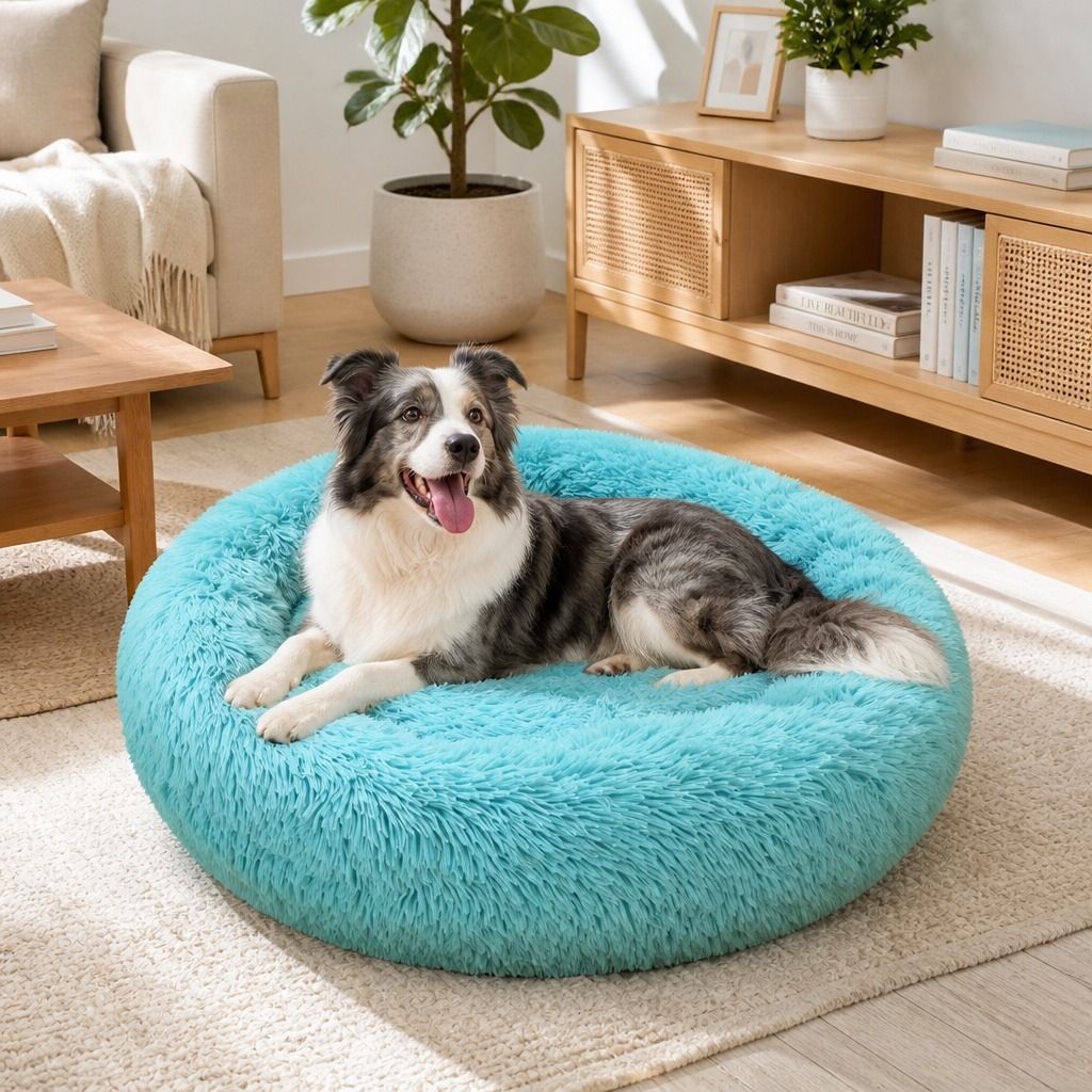 Pet Dog Bedding Warm Plush Round Comfortable Nest Comfy Sleep kennel Green 100cm