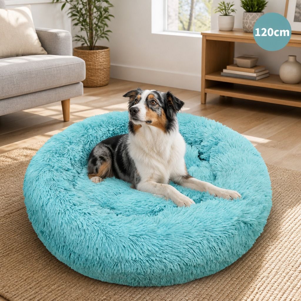 Pet Dog Bedding Warm Plush Round Comfortable Nest Comfy Sleep kennel Green 120cm