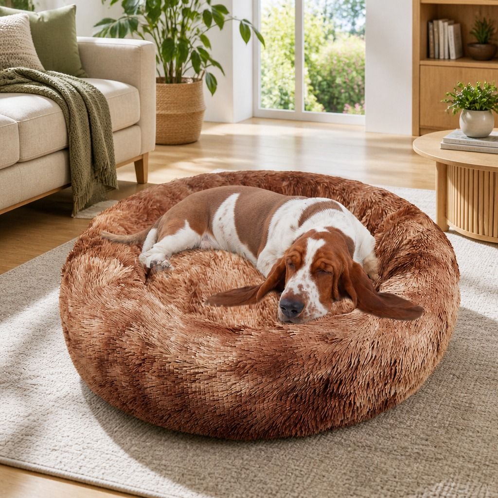 Dog Cat Pet Calming Bed Washable ZIPPER Cover Warm Soft Plush Round Sleeping 100