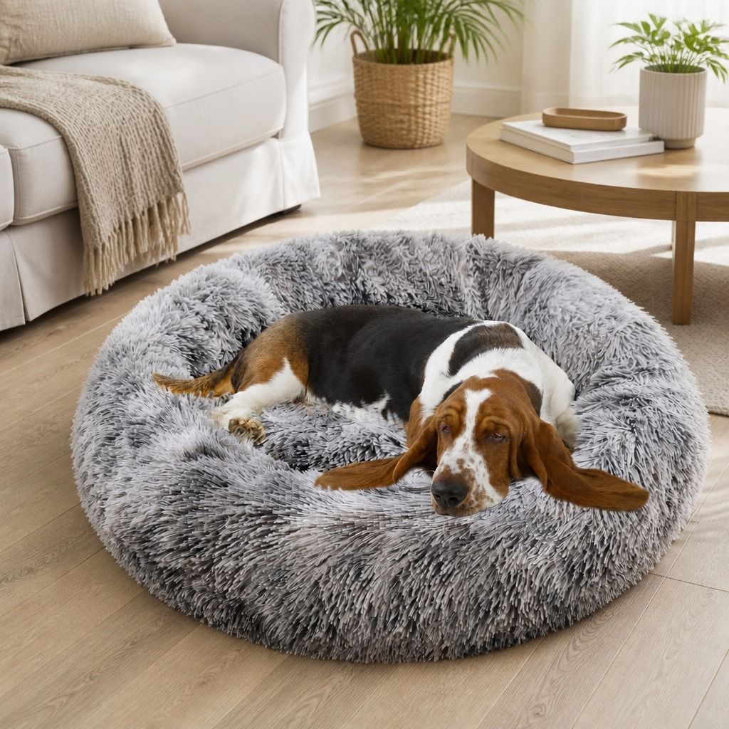Dog Cat Pet Calming Bed Washable ZIPPER Cover Warm Soft Plush Round Sleeping 70