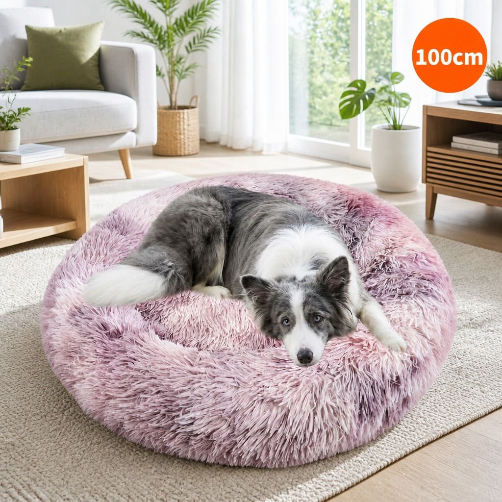 Cat Dog Pet Calming Bed Warm Soft Plush Round Nest Comfy Sleeping Kennel Cave AU