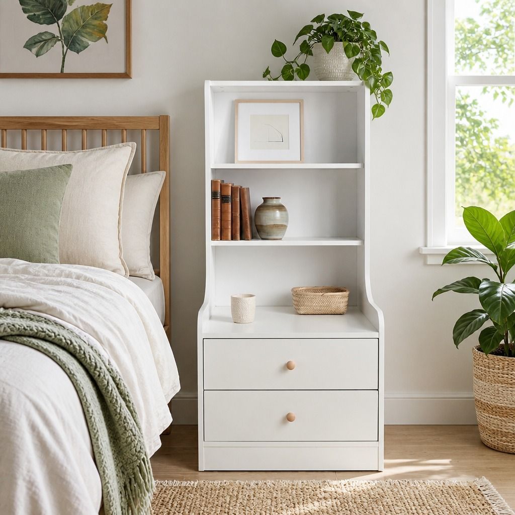 HYGGO Bedside Table Drawer Nightstand Bedroom Cabinet Warm White 3-Shelf Storage Unit