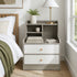 HYGGO Bedside Table Drawer Nightstand Light Gray Wood Grain White Fronts Curved Design