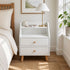Warm White Bedside Table Nightstand Wooden Legs Two Drawers Open Storage