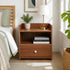 HYGGO Vintage Bedside Table Walnut Nightstand Drawer Open Shelf White Knob 48cm