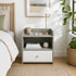 HYGGO Bedside Table Drawer Nightstand Light Gray Wood Grain Storage Tray White 48cm