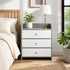 HYGGO Bedside Table Drawer Nightstand Light Gray Wood Grain 3 Drawers Wooden Knobs