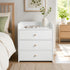 HYGGO White Minimalist Nightstand Bedside Table Triple Drawer Wooden Handles Tray