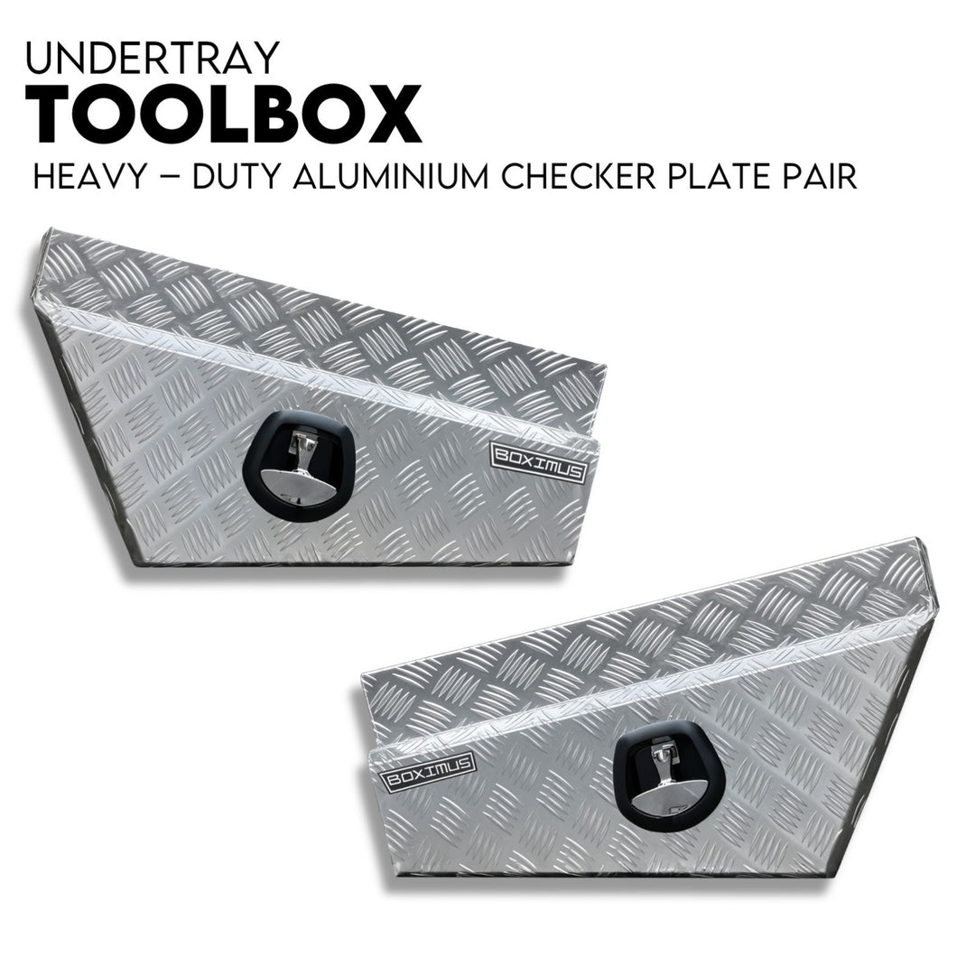 Under Tray Tool Box Underbody Pair Set 750mm Checker Plate Aluminium