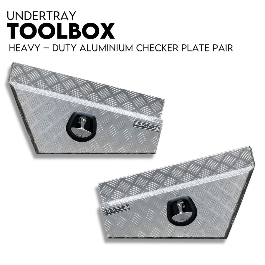 Under Tray Tool Box Underbody Pair Set 750mm Checker Plate Aluminium
