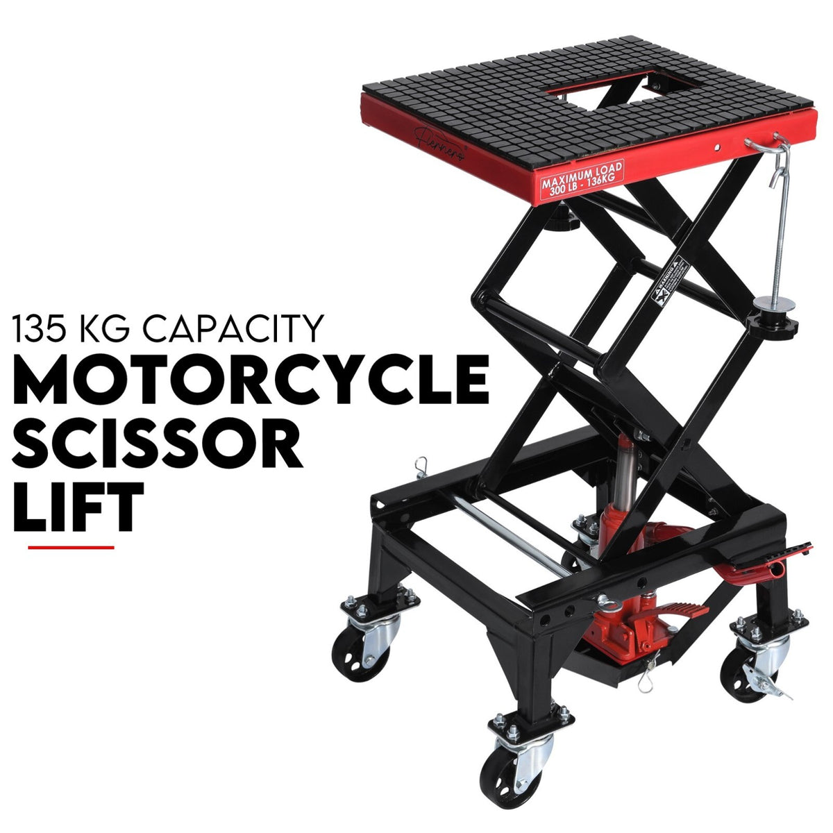 Motorcycle Scissor Lift Stand w/ castors 136KG Motorbike Working Bench Jack