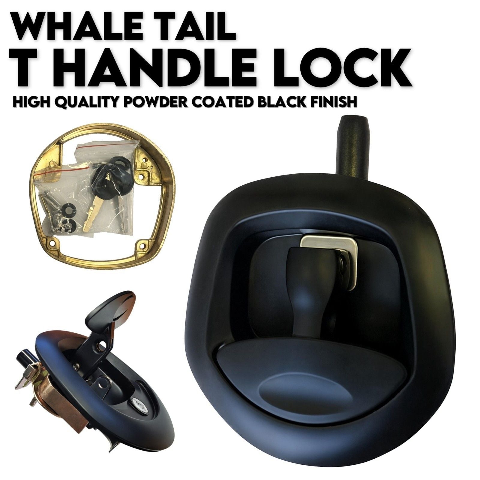 Black Whale Tail T Handle Lock Latch Compression Lock Trailer Ute Toolbox