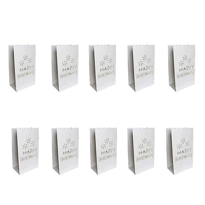 100 Pack White Happy Birthday Luminary Paper Candle Tea Light Lantern Bags Garden Anniversary Birthday Night Decorations