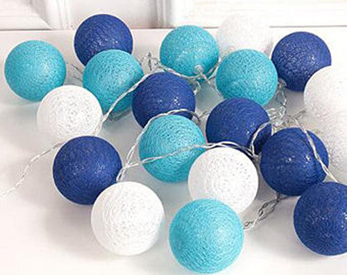 1 Set of 20 LED Blue 5cm Cotton Ball Battery Powered String Lights Christmas Gift Home Wedding Party Boys Bedroom Decora