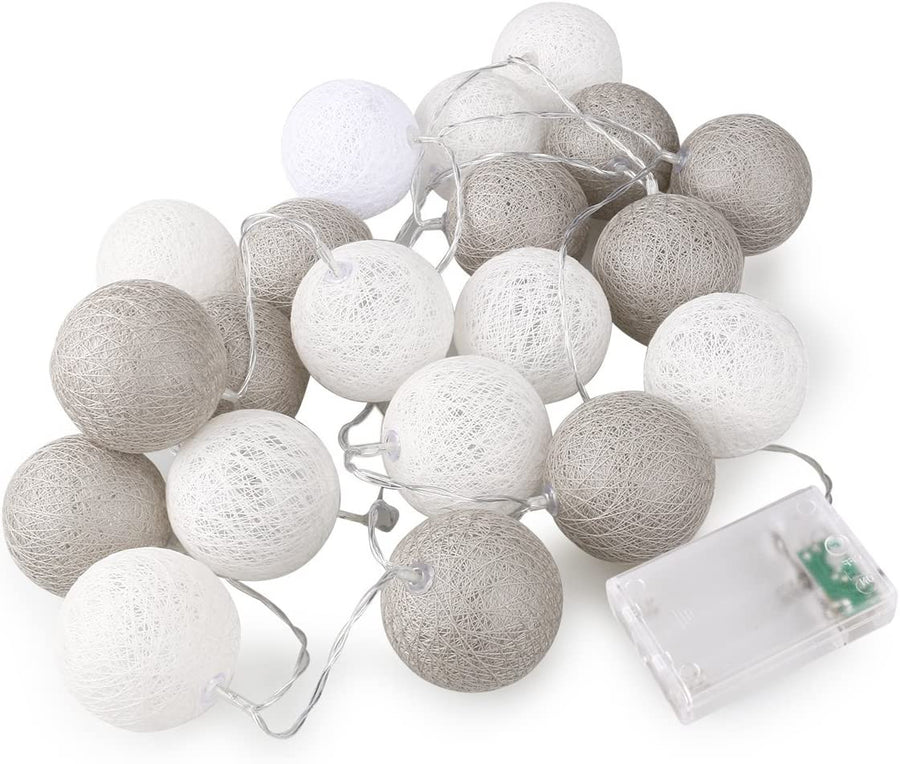 1 Set of 20 LED Grey White 5cm Cotton Ball Battery Powered String Lights Gift Home Wedding Party Bedroom Decoration Outd