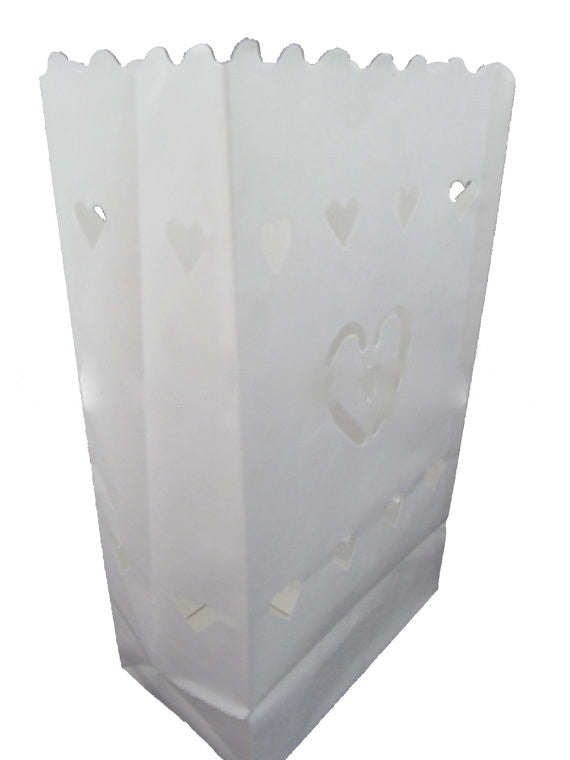100 Pack White Heart in a Heart Luminary Paper Candle Tea Light Lantern Bags Wedding Garden Anniversary Birthday Night D