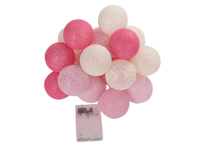 1 Set of 20 LED Pink 5cm Cotton Ball Battery Powered String Lights Christmas Gift Home Wedding Party Girl Bedroom Decora