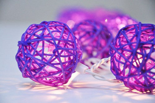 1 Set of 20 LED Cassis Purple 5cm Rattan Cane Ball Battery Powered String Lights Christmas Gift Home Wedding Party Bedro