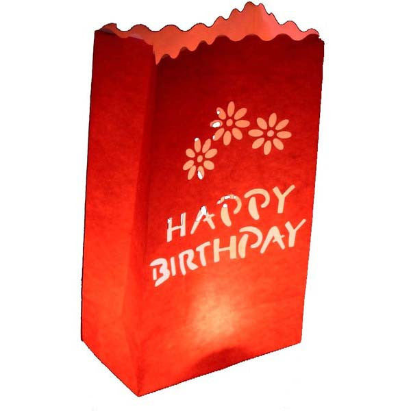 100 Pack Red Happy Birthday Luminary Paper Candle Tea Light Lantern Bags Garden Anniversary Birthday Night Decorations E