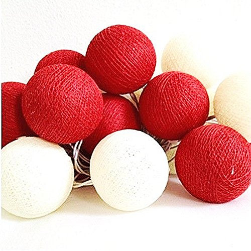 1 Set of 20 LED Red White 5cm Cotton Ball Battery String Lights Christmas Gift Home Wedding Party Bedroom Decoration Out