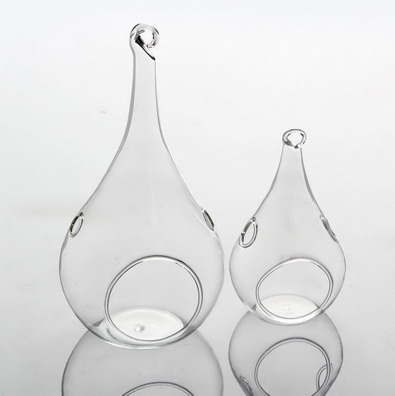 10 Pack of Hanging Clear Glass Tealight Candle Holder Tear Drop Pear Hour Glass Shape - 20cm High Terrarium Plant Mini G