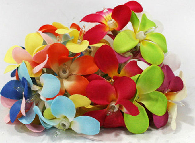 1 Set of 20 LED Tropical Bright Colous Frangipani Flower Battery String Lights Christmas Gift Home Wedding Party Decorat