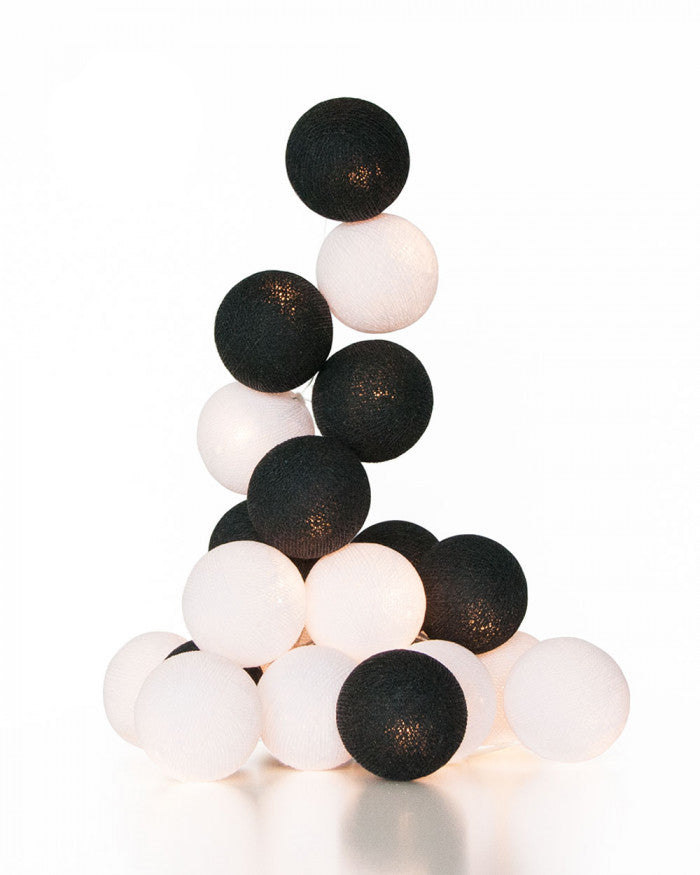 1 Set of 20 LED Black White 5cm Cotton Ball Battery Powered String Lights Xmas Gift Home Wedding Party Bedroom Decoratio