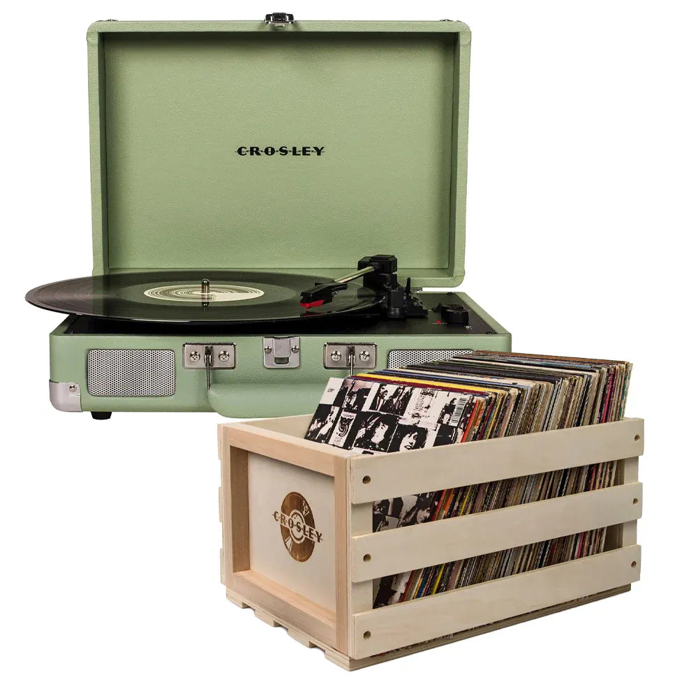 Crosley Cruiser Bluetooth Portable Turntable - Mint + Bundled Crosley Record Storage Crate
