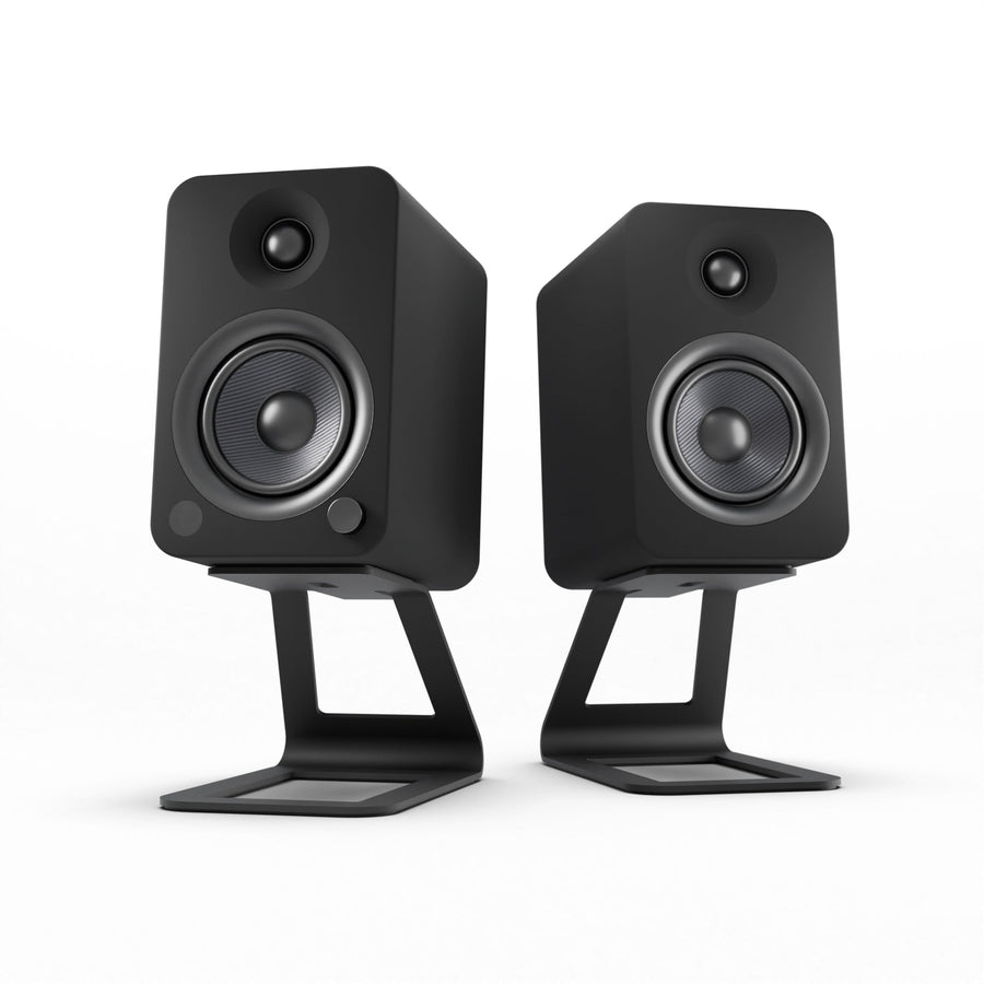 Kanto YU4 140W Powered Bookshelf Speakers with Bluetooth and Phono Preamp - Pair, Matte Black with SE4 Black Stand Bundl