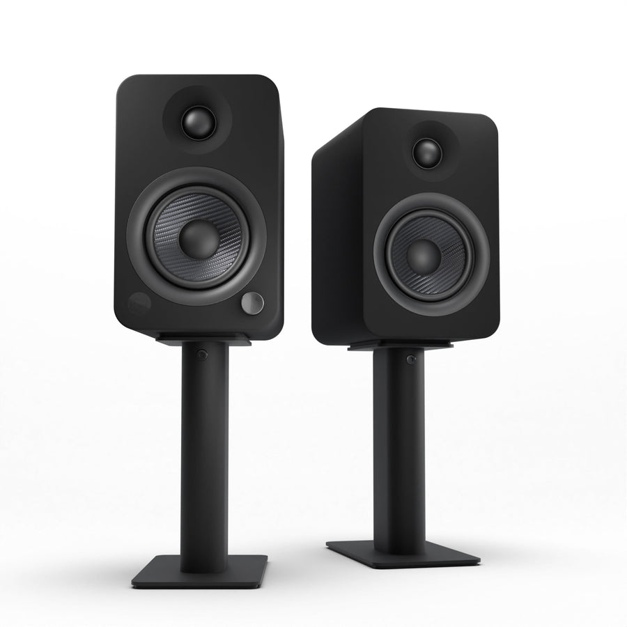 Kanto YU4 140W Powered Bookshelf Speakers with Bluetooth and Phono Preamp - Pair, Matte Black with SP9 Black Stand Bundl