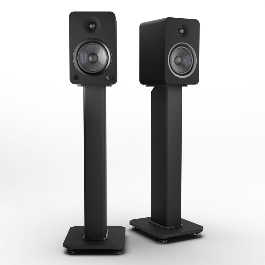 Kanto YU4 140W Powered Bookshelf Speakers with Bluetooth and Phono Preamp - Pair, Matte Black with SX26 Black Stand Bund
