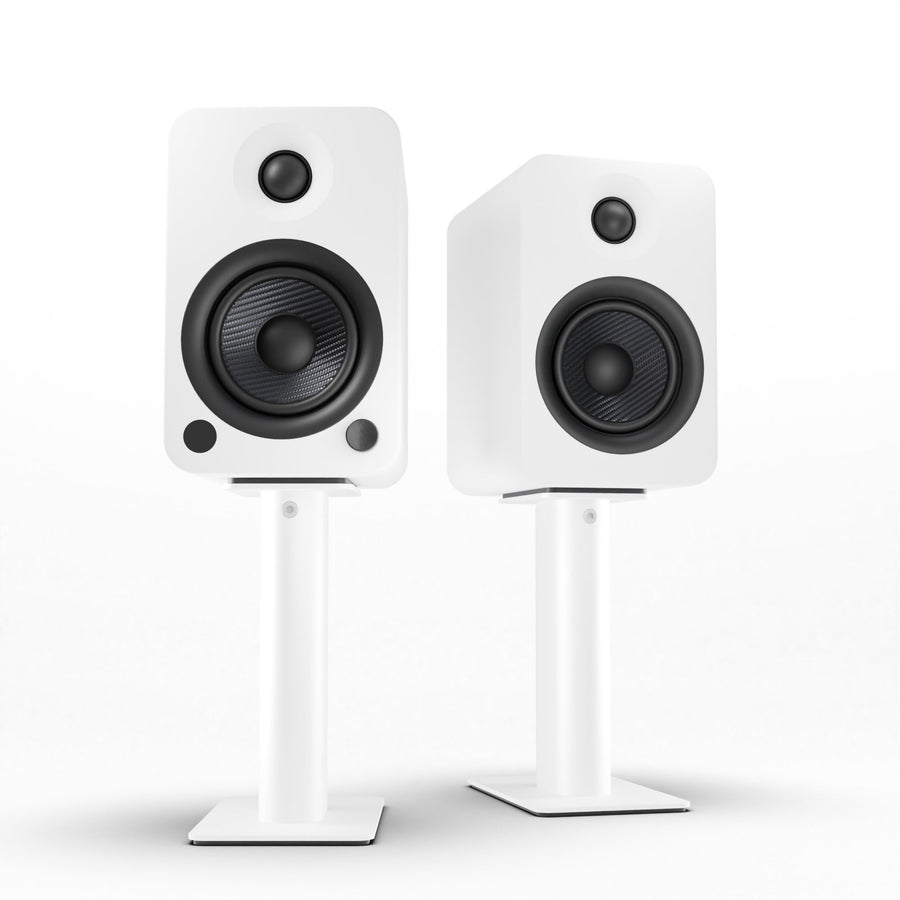 Kanto YU4 140W Powered Bookshelf Speakers with Bluetooth and Phono Preamp - Pair, Matte White with SP9W White Stand Bund