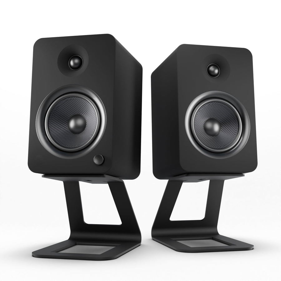 Kanto YU6 200W Powered Bookshelf Speakers with Bluetooth and Phono Preamp - Pair, Matte Black with SE6 Black Stand Bundl