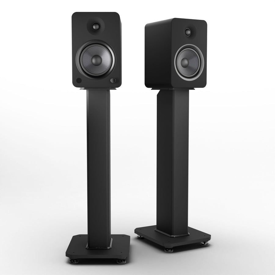 Kanto YU6 200W Powered Bookshelf Speakers with Bluetooth and Phono Preamp - Pair, Matte Black with SX26 Black Stand Bund