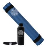 Mandala Yoga Mat Premium Bundle, Includes Yoga Mat 188cm H x 61cm W, Yoga Strap & Steel Hydration Bottle - Midnight Blue