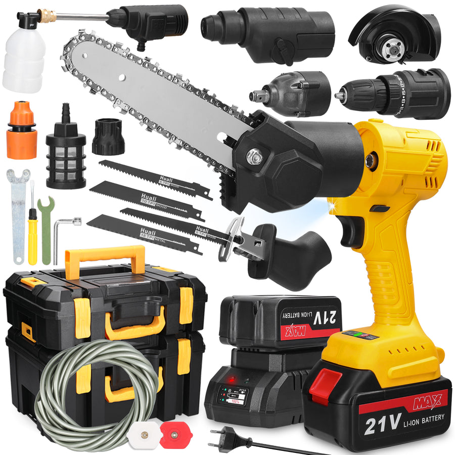 7in1 Multi-function Rechargeable Li-ion Electric Machine Set Electric Hammer Drill Chainsaw Conversion Tool Set Power To
