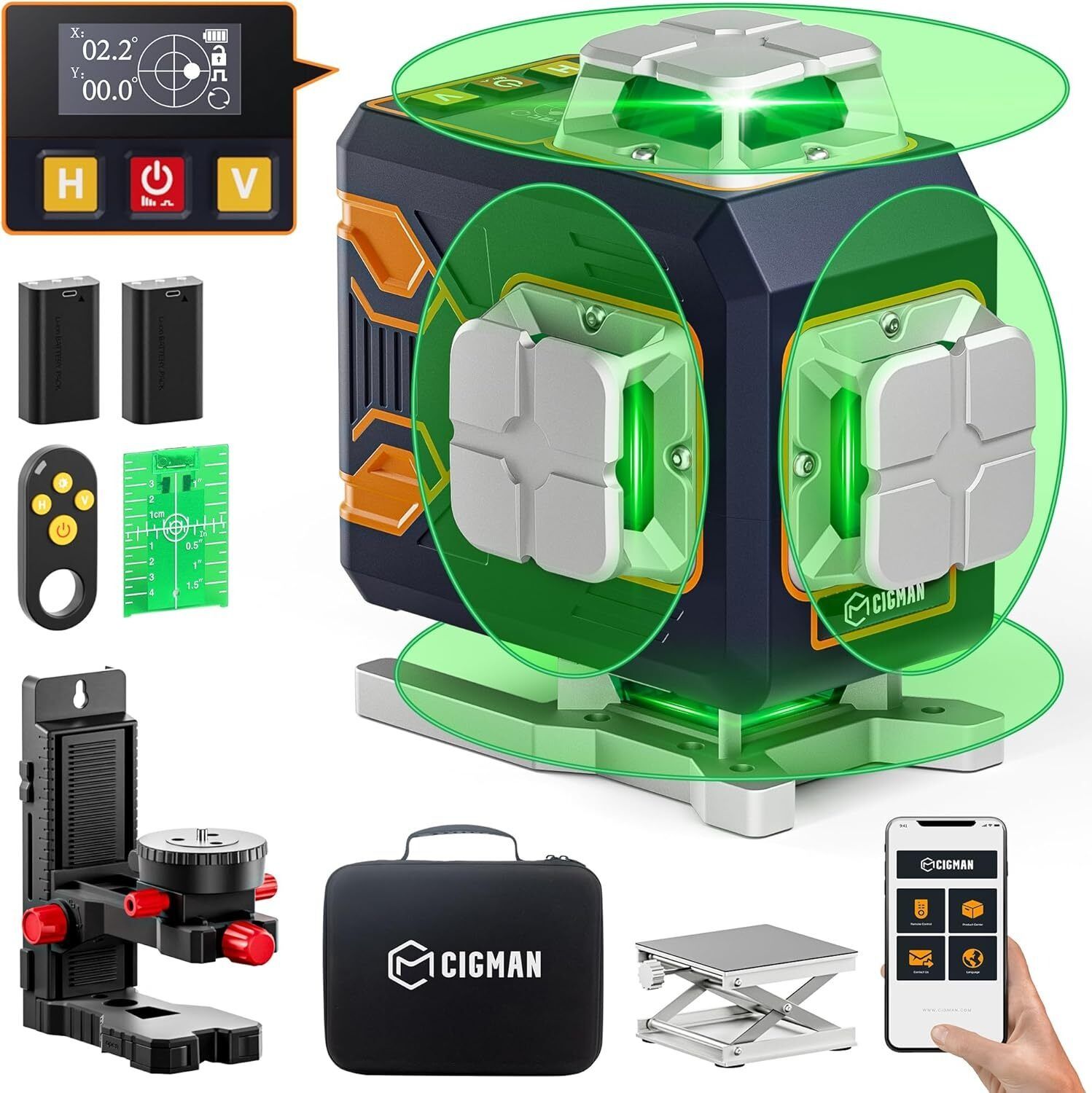 CIGMAN 4x360° 16 Lines Laser Level with Remote&APP Control, Self Leveling CM-S02
