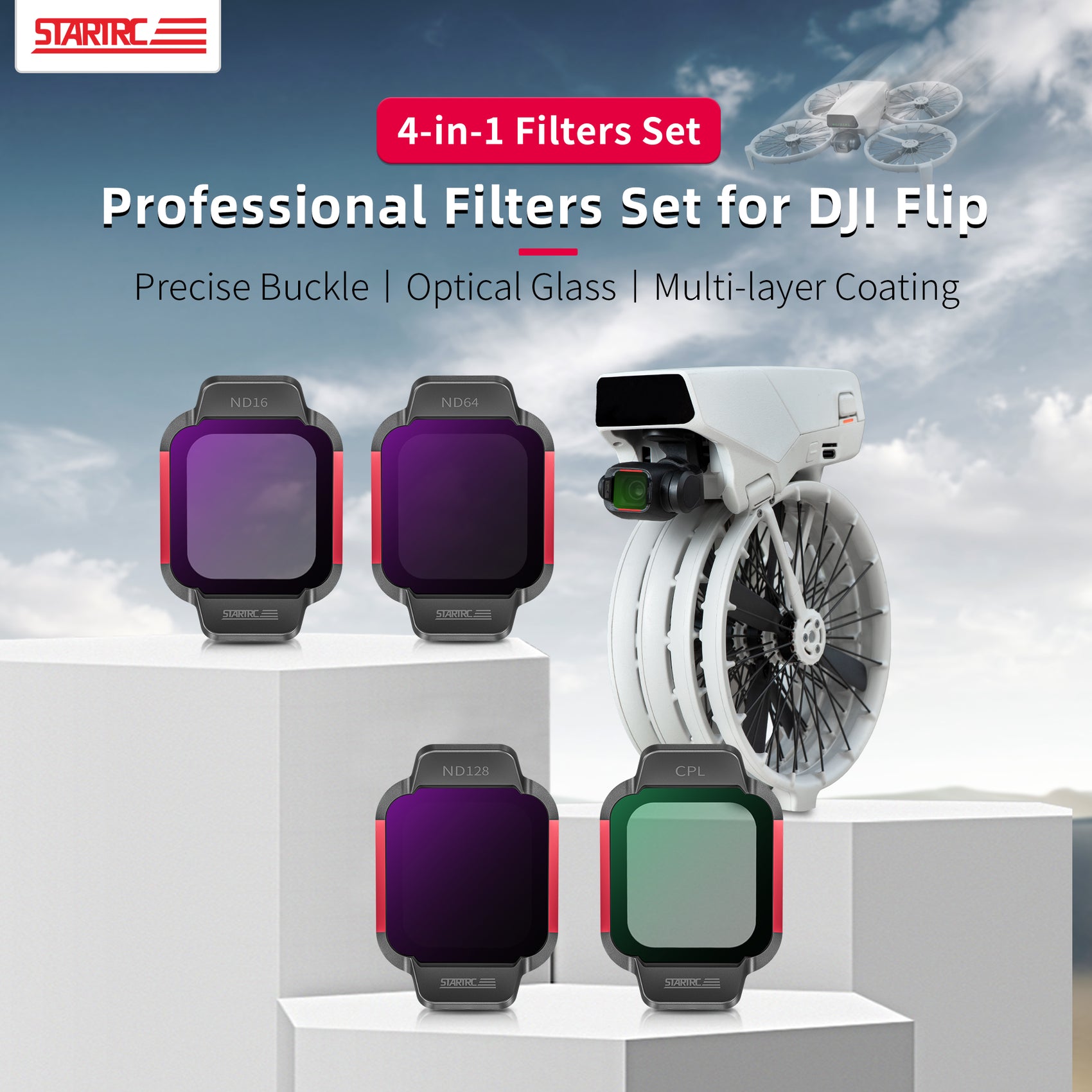 STARTRC ND/CPL Filter Set for DJI Flip Accessories，ND16/ND64/ND128/CPL Drone Lens Filters Set, Multi Coated HD Optical Glass 4 Pack

