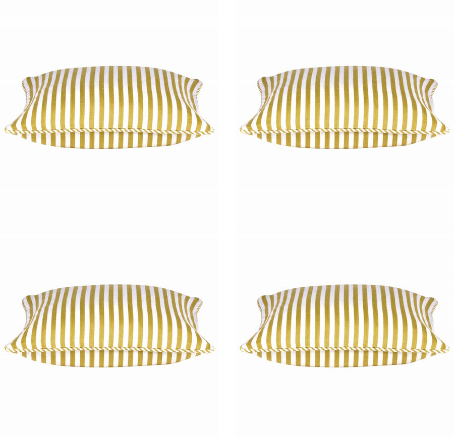 Pack of 4 Dandi Mustard Yellow & White Striped Square Cushion Covers 40x40cm